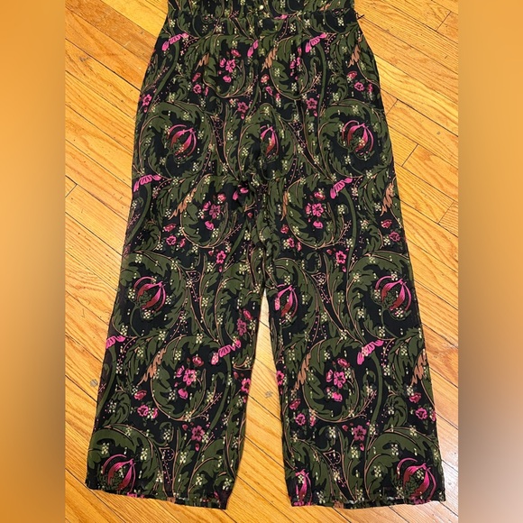 Anthropologie Ett Twa Brenda Jumpsuit Green Gold Floral Flutter Sleeve Size 8 - Picture 6 of 16